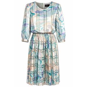 Vintage Damon II Women's Size 12 Satin Midi Dress Teal Abstract Pleated
